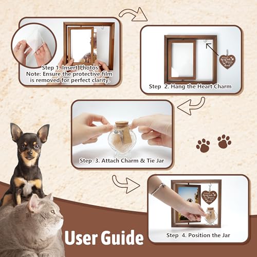 HAMUIERS Cat Memorial Gifts for Loss of Cat - Rotating Wooden Frame for 4x6 Photo & Fur Hair Jar - Sympathy Gift for Pet Bereavement, Remembrance Keepsake - Rainbow Bridge Gift for Cat Lovers