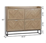 MISHAO Shoe Storage Cabinet with 4 Flip Drawers, Narrow Hidden Shoe Cabinet with Metal Legs & Adjustable Shelf, Freestanding Slim Shoe Rack Organizer for Entryway, Natural MISHAO