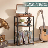 LELELINKY Record Player Stand, 3-Tier End Side Table with Vinyl Record Storage, Vinyl Record Holder Up to 120 Albums, Turntable Stand with Vinyls Storage for Music Living Room, Brown LELELINKY
