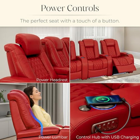 Seatcraft Virtuoso LT Zero-Gravity HeatZero Italian Leather Home Theater Seating, Heat & Massage, Power Headrest, Power Recline, Single Recliner, Red Seatcraft