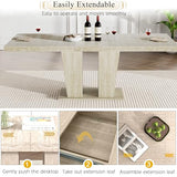 Goujxcy 7-Piece Extendable Dining Table Set for 6, 63-78 Inch Faux Travetine Kitchen Table Set with 6 Black Upholstered Chairs Modern Wood Expandable Dining Room Table Set for Kitchen Apartment Goujxcy