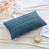 OTOSTAR Corduroy Decorative Throw Pillow Covers 16x24 Inch Super Soft Boho Striped Rectangle Pillow Covers Case Modern Cushion Covers for Sofa Couch Bedroom Car Decor Teal OTOSTAR