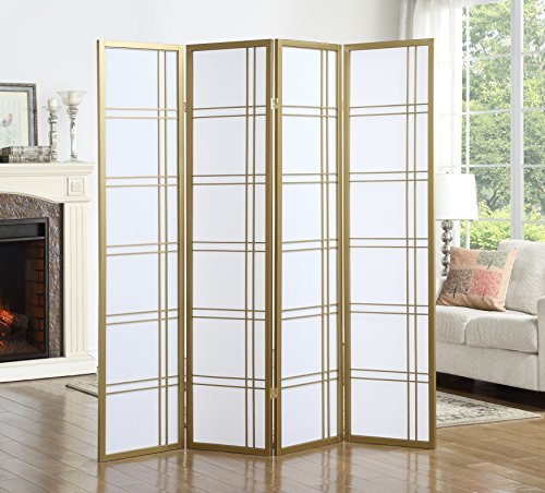 Roundhill Furniture Seto 4-Panel 4 Golden Room Divider Screen, Gold Roundhill Furniture