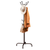 Pipishell Coat Rack with 14 Hooks, Freestanding Coat Rack Stand for Entryway, Hallway, Bedroom, and Office, Metal Coat Tree & Hat Rack for Coats, Hats, and Bags, Brown Pipishell