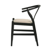 Simple Relax Set of 2 Upholstered Y-Shaped Back Wishbone Dining Side Chairs in Black and Beige simple relax