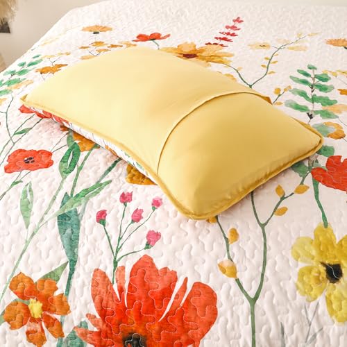 Anibedding Quilt Set Full Size, Yellow Floral Reversible Bedspread Soft Microfiber Lightweight Full Quilt Bedding Sets Reversible Coverlet for All Season(78"x90") Anibedding