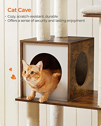 Feandrea WoodyWonders Cat Tree, 65-Inch Modern Cat Tower for Indoor Cats, Multi-Level Cat Condo with 5 Scratching Posts, Perch, Washable Removable Cushions, Cat Furniture, Rustic Brown UPCT16 - WoodArtSupply