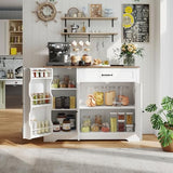 Gizoon Kitchen Coffee Bar Cabinet with Storage Kitchen Sideboard Buffet Cabinet with Drawers, Short Pantry with Door and Shelves for Bathroom and Living Room, White and Rustic Gizoon