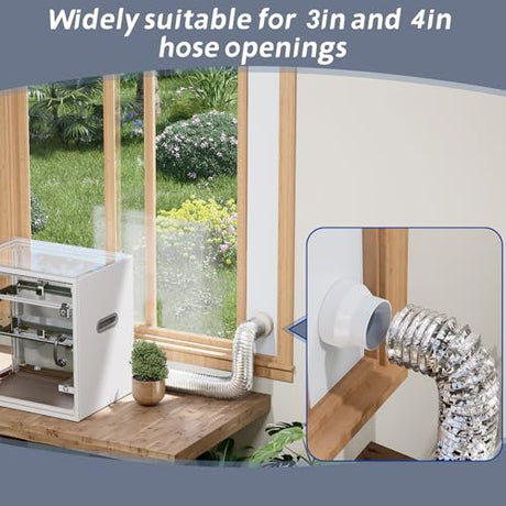 Flamorrow Window Vent Kit with Outdoor Vent Cover Fit for 3" and 4" Hose，Adjustable Window Vent Seal Panels for Exhaust Ventilation Duct of Laser Engraver/3D Printer Enclosure, Dryer, Grow Tent Flamorrow