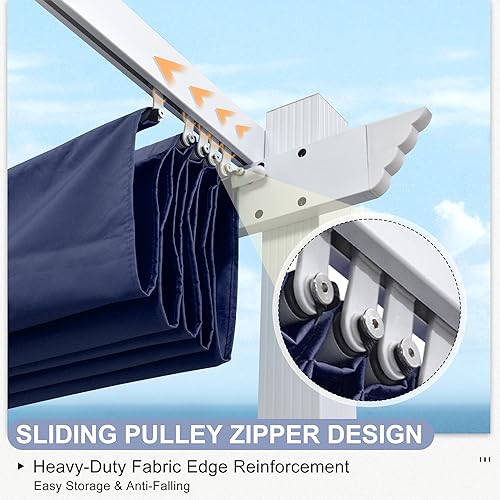 PURPLE LEAF 10' x 13' Outdoor Retractable Pergola Heavy-Duty Aluminum White Pergola with Sun Shade Canopy Patio Modern Shelter for Garden Yard Deck Grape Trellis, Navy Blue PURPLE LEAF