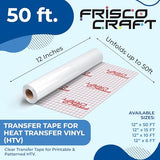 Frisco Craft Heat Transfer Vinyl Transfer Tape - Clear Iron-On Tape for Printable, Patterned HTV & Adhesive for Large & Small Projects, Heat Press, Reusable up to 5 Times, High Tack (12" x 50 ft) Frisco Craft