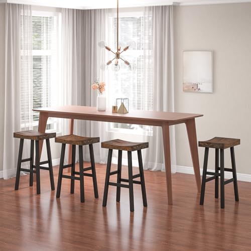 Giantex Bar Stools Set of 2, 29" Bar Height Saddle Stools, Bar Dining Chairs with Rubber Wood Frame & Footrest, Backless Barstools for Kitchen Island, Dining Room, Pub, Rustic Brown Giantex