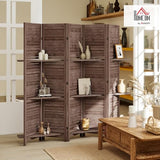 HOMCOM Room Divider, 5 Panel 67" Tall Wood Privacy Screen with 3 Display Shelves, and Folding Storage for Bedroom or Home Office, Walnut HOMCOM