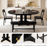 iPormis 5-Piece Round Dining Table Set for 4-6, 59" Extendable Dining Room Table Set with 2 Ergonomic Chairs & 2 Benches, Oval Modern Dinette Table with Metal Frame & MDF Board, Space-Saving, Black iPormis