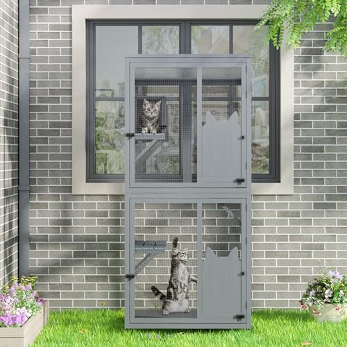 COZIWOW Catio Outdoor Cat Enclosure Window Access, Outdoor Cat House with Wheels, Cage for Cats Indoor