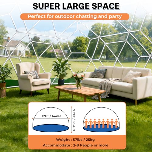 12 x 7.2 FT Garden Dome Tent, Outdoor TPU Greenhouse for 4-8 Person, Greenhouse Garden Tent with Window, Waterproof Clear Dome Tent Suitable for Camping, Party, Wedding, Christmas Yorkgargen