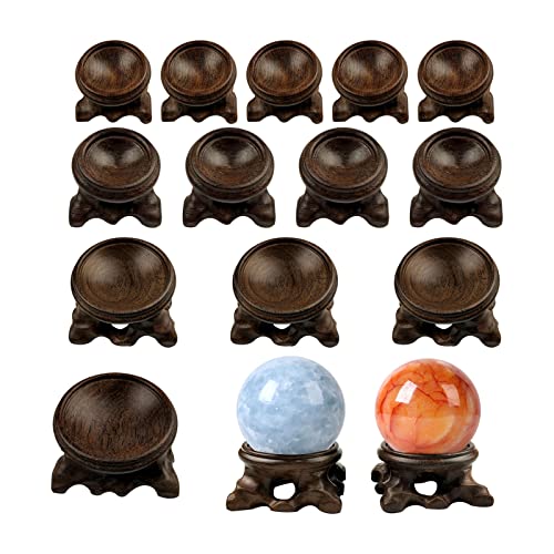 15 Pcs Mini Wooden Crystal Sphere Stands, Wooden Display Stand Crystal Ball Stand Globe Gem Base Hollow Quartz Ball Orb Holder Egg Base Wood Stand Decor Display, 0.8 Inch, 1.18 Inch, 1.57 Inc - WoodArtSupply