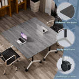 Conference Table, Folding Conference Room Tables with Silent Wheels, Foldable Modular Training Table, Modern Rectangle Seminar Meeting Tables for Office, Boardroom (4, Grey, 55.1) JNMDLAKO