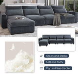Eafurn Feather Filled Oversized Convertible Modular Sectional Sofa with Movable Ottoman, L Shaped Deep Seat Reversible Sleeper Corner Couch with Waist Pillows for Living Room Furniture Sets Eafurn