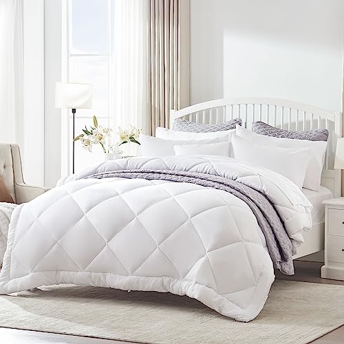 SLEEP ZONE King Size Comforter Duvet Insert, Down Alternative Reversible Comforter, Lightweight, Soft and Breathable Bedding All Season, Diamond Quilting White SLEEP ZONE