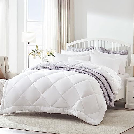 SLEEP ZONE King Size Comforter Duvet Insert, Down Alternative Reversible Comforter, Lightweight, Soft and Breathable Bedding All Season, Diamond Quilting White SLEEP ZONE
