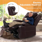 Gehtmnl Triple Motor Large Power Lift Recliner Chair for Elderly with Heat and Massage, Lay Flat Lift Chairs for Seniors Infinite Position, Extended Footrest, USB Ports (Dark Brown)