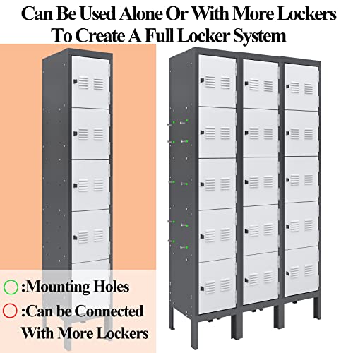 KAER Metal Lockers for Employees,5-tier Storage Locker,Locker Cabinet for Home Gym Office School Garage with Mirror,Screwdriver,Gloves,Unassembled (Grey+White, 5-Tier) - WoodArtSupply