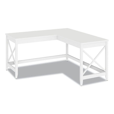 Workspace by Alera L-Shaped Farmhouse Desk, 58.27" x 58.27" x 29.53", White Alera