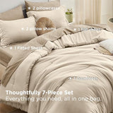 Bedsure King Size Comforter Set - 7 Pieces Light Beige King Bedding Set for All Seasons, Boho Contrasting Design Bed in a Bag with Comforter, Sheets, Pillowcases & Shams Bedsure