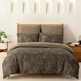 Lekesky King Size Duvet Cover Set, Reversible King Comforter Cover with Tropical Leaves Pattern, Soft 100% Washed Microfiber 3 Pieces Khaki Bedding Set with Zipper and 2 Pillowcases Lekesky