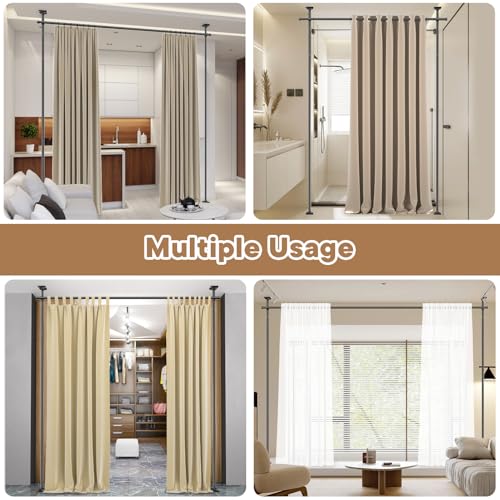 Bonpally Room Divider Curtain Rod, No Drilling Room Separator for Space Partition, 4-10ft (H) 28-70 inch(W) Adjustable Heavy Duty Temporary Wall Divider Floor to Ceiling Tension Rod, Black Bonpally