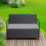 Greesum Patio Loveseat PE Rattan Wicker Outdoor Furniture with Soft Cushions & Built-in Storage Space for Lawn Garden Backyard, Black Greesum