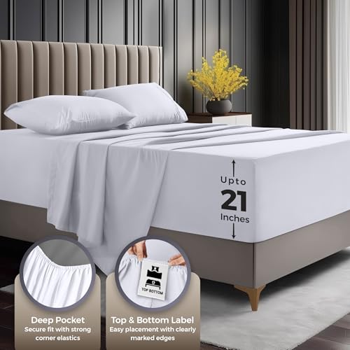 Utopia Bedding King Size Extra Deep Pocket Sheet Set – Fits Mattresses Up to 21 inches – Cooling, Soft & Breathable – Oeko-Tex 4 Piece Bed Sheets (White) Utopia Bedding