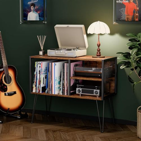 Vfelf Record Player Stand, Record Player Table with Vinyl Storage Holds up to 230 Albums Storage Cabinet Turntable Stand Album Shelf and Holder Vfelf