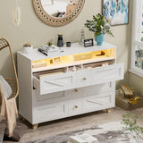 PAKASEPT Farmhouse White Dresser with Led Lights for Bedroom w/6 Drawers & Wide Chest of Drawers, Rustic Dresser TV Stand w/Shelf, Dresser Organizer for Bedroom, Living Room, Entryway, White PAKASEPT