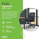 HON Crio Ergonomic Office Chair, High Back Task Chair with Adjustable Arms, Lumbar Support, 360 Swivel, Center-Tilt Recline, for Desks, Computers, Home Office, Black HON