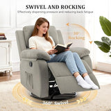 Korser Recliner Chair, 360 Swivel Rocker Chair for Adults, Small Rocking Recliner for Small Spaces, Upholstered Fabric Glider Recliner Nursery (Swivel Rocker Recliner, Light Khaki)