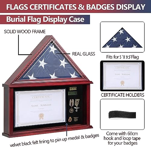 Tieeqe Large Military Shadow Box Solid Wood Burial Flag Display Case for American Veteran Flag Display Fit a Folded 5'x9.5' Flag Military Flag Tieeqe