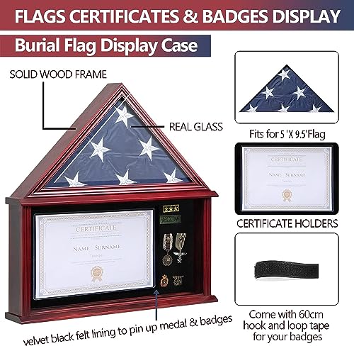 Tieeqe Large Military Shadow Box Solid Wood Burial Flag Display Case for American Veteran Flag Display Fit a Folded 5'x9.5' Flag Military Flag - WoodArtSupply