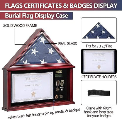 Tieeqe Large Military Shadow Box Solid Wood Burial Flag Display Case for American Veteran Flag Display Fit a Folded 5'x9.5' Flag Military Flag - WoodArtSupply