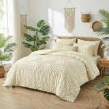 Nesker Boho Queen Comforter Set, 7 Pcs Tufted Beige Bedding Sets, Soft Cozy Chic Bed in a Bag, Arch Pattern Shabby Bed Set All Season with Comforter, Fitted Sheet, Flat Sheet & Pillowcases Nesker