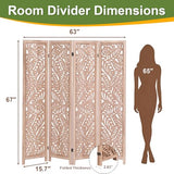Leaf-Carved Room Divider Folding Privacy Screen, 67 Inch Tall Wooden Carved Room Divider, Portable Divider for Room Separation, Boho Room Partitions for Home Office (Natural) ZFFURN