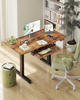 Casaottima Electric Standing Desk with Keyboard Tray, 40 Inch Height Adjustable Small Table, Sit Stand Table, Writing Computer Desk for Home, Office, Workstation, Rustic Brown Casaottima