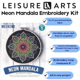 Leisure Arts Embroidery Kit 6" Neon Mandala- cross stitch kits for beginners - embroidery kit for beginners - embroidery kits for adults - embroidery kits for adults
