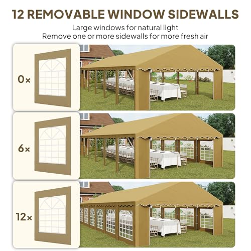 Outsunny 20' x 40' Heavy Duty Party Tent, Galvanized Outdoor Canopy Tent Large Event Shelter with Removable Sidewalls, 12 Windows and 2 Doors, Tents for Parties, Wedding, Events, BBQ Grill, Brown Outsunny