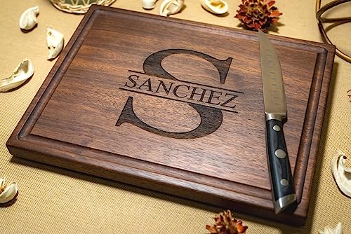 Walnut Artisan Personalized Cutting Boards, Custom Anniversary or Housewarming Gift Idea, Wood Engraved Charcuterie Board for Couples and Newlyweds, Initial Design 050 - WoodArtSupply