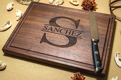 Walnut Artisan Personalized Cutting Boards, Custom Anniversary or Housewarming Gift Idea, Wood Engraved Charcuterie Board for Couples and Newlyweds, Initial Design 050 Walnut Artisan Gallery