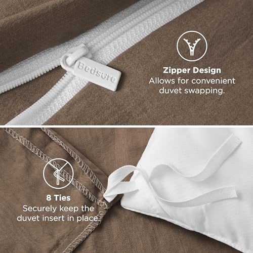 Bedsure Coffee Duvet Cover Queen Size - 3 Pieces Prewashed Cotton-Like Polyester Extra Soft Bedding Set, Includes 1 Duvet Cover 90x90 Inches with Zipper Closure & 2 Pillow Shams, No Comforter Bedsure