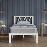 Avenco 14 Inch Twin Bed Frame with Headboard, White Metal Platform Bed Frame, Twin Size Bed Frame No Box Spring Needed, Easy Assembly, Heavy Duty Slats Support Avenco