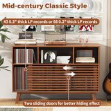 47" Large Record Player Stand with Sliding Doors, Mid Century Modern Vinyl Record Storage Display Cabinet Up to 350 LPs, Turntable Media Console for Living Room Bedroom(Walnut) Forrelaxis